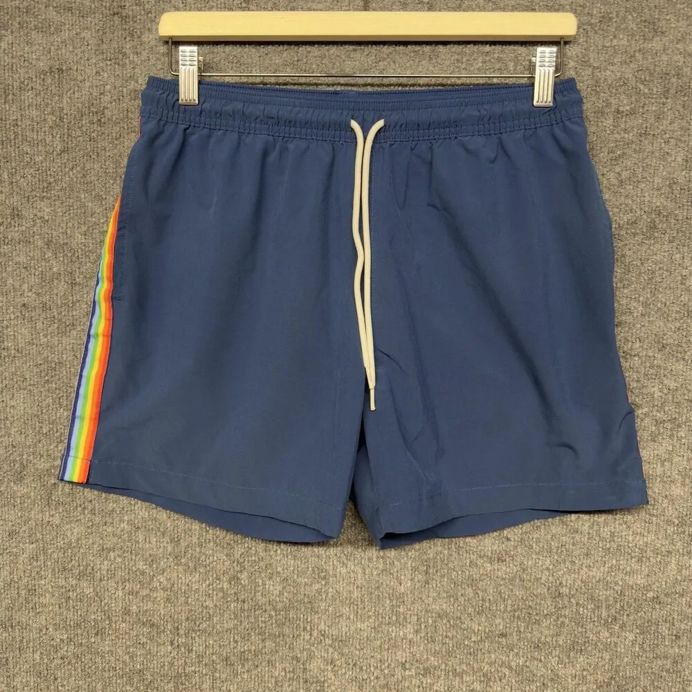 Chubbies Swim Shorts Mens Medium Blue Rainbow Stripe 5.5 Inseam Mesh Trunks